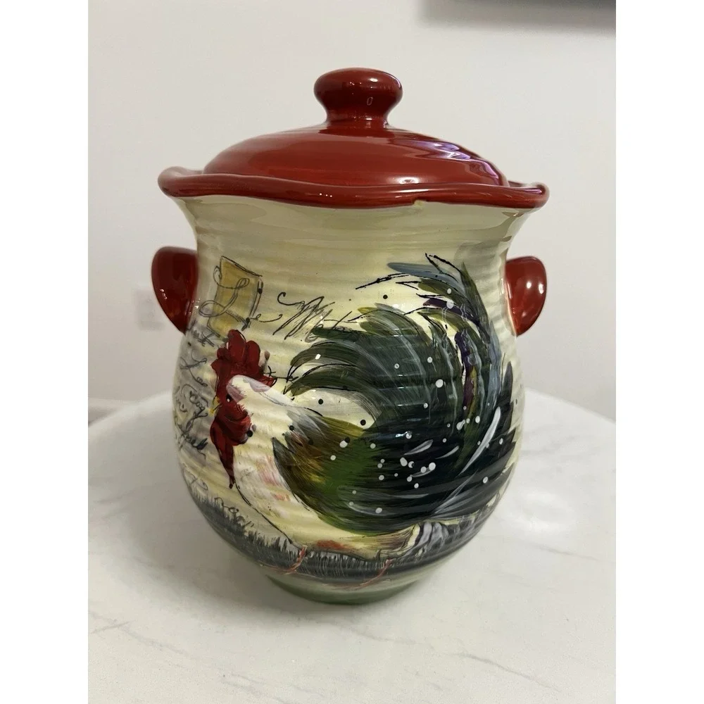 Le Rooster Canister Farmhouse Country Chic Cottagecore Primitive Cookie Jar 8.5